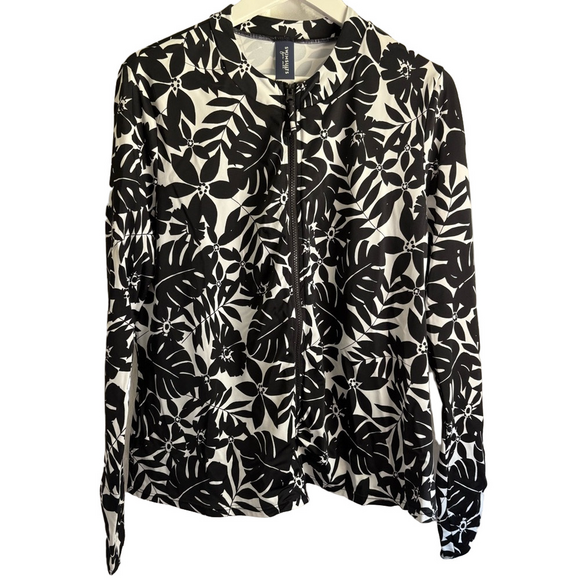 Swimsuits For All Black and White Tropical Floral Swimsuit - Picture 2 of 5